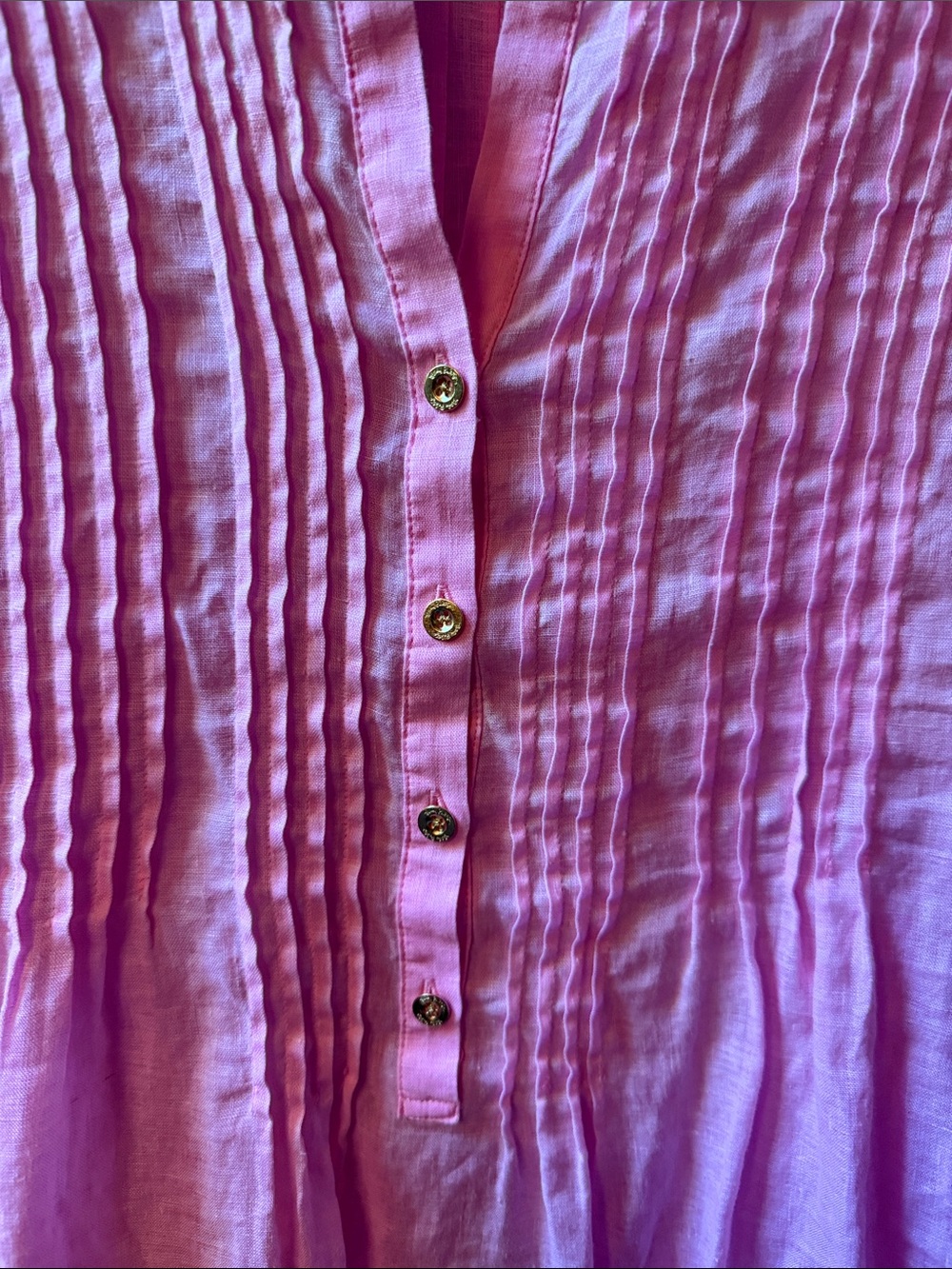 Lily Pulitzer Shirt Pink Pintuck Tunic Top - Lightweight 100% Linen - Picture 3 of 5